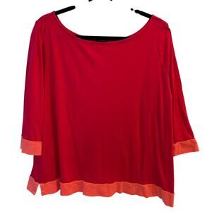 Talbots Red Coral Colorblock Boat Neck 3/4 Sleeve Knit Top Classic Size XL